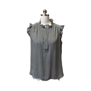 LOFT Black and White Pinstripe Ruffle Sleeve Blouse